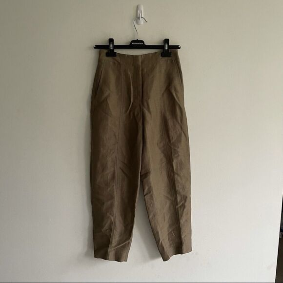 Massimo DUTTI High Rise Linen Blend Cropped Ankle Pants Taupe 2 - Picture 6 of 6